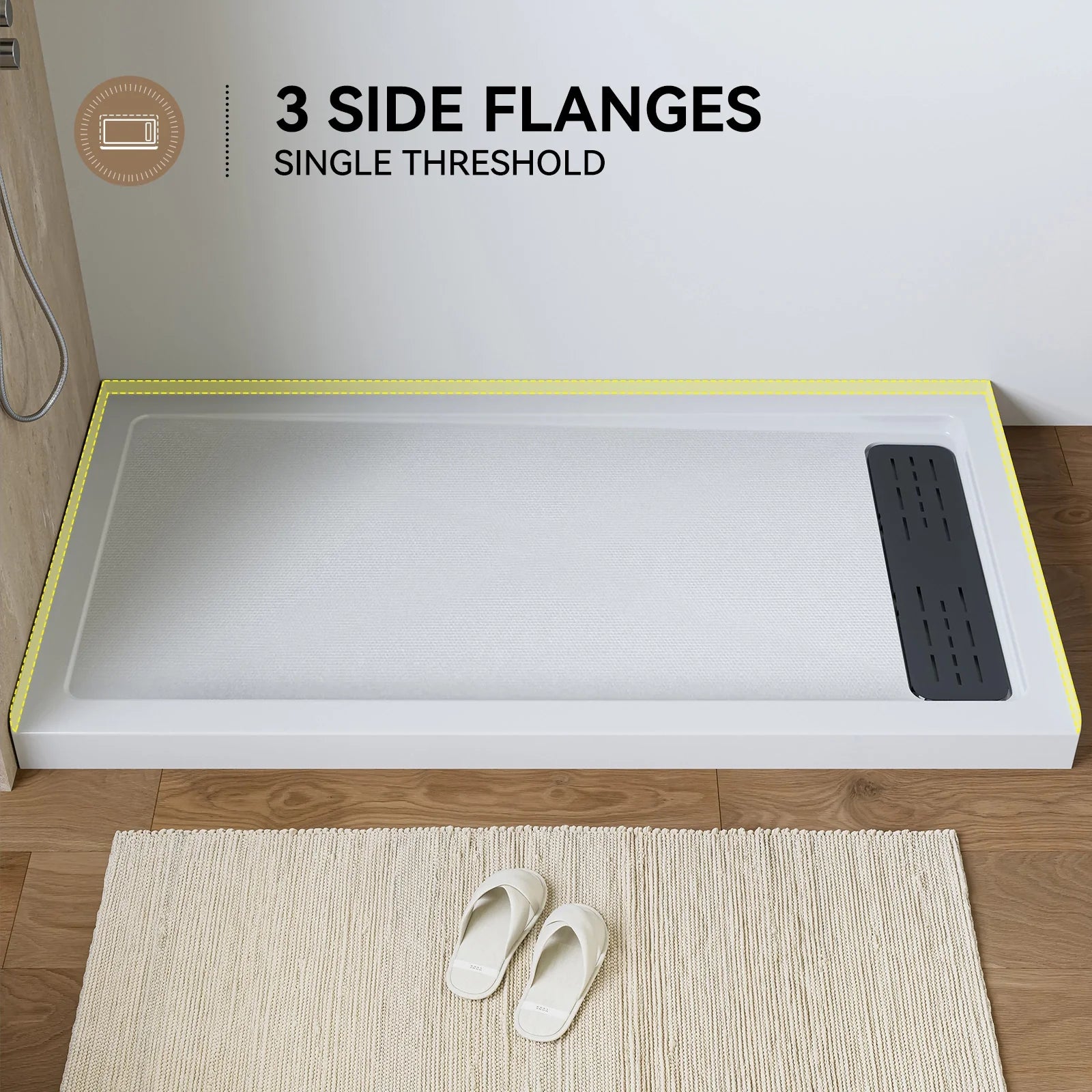 HOROW Acrylic Shower Pan with Right Drain Model BS6032-MB-R