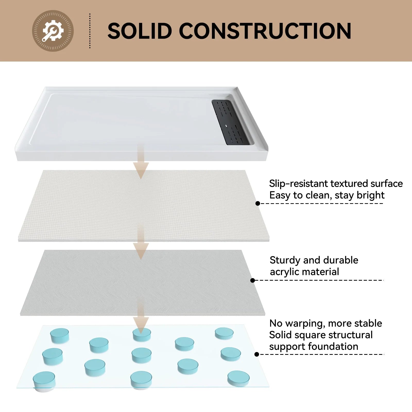 HOROW Acrylic Shower Pan with Right Drain Model BS6032-MB-R