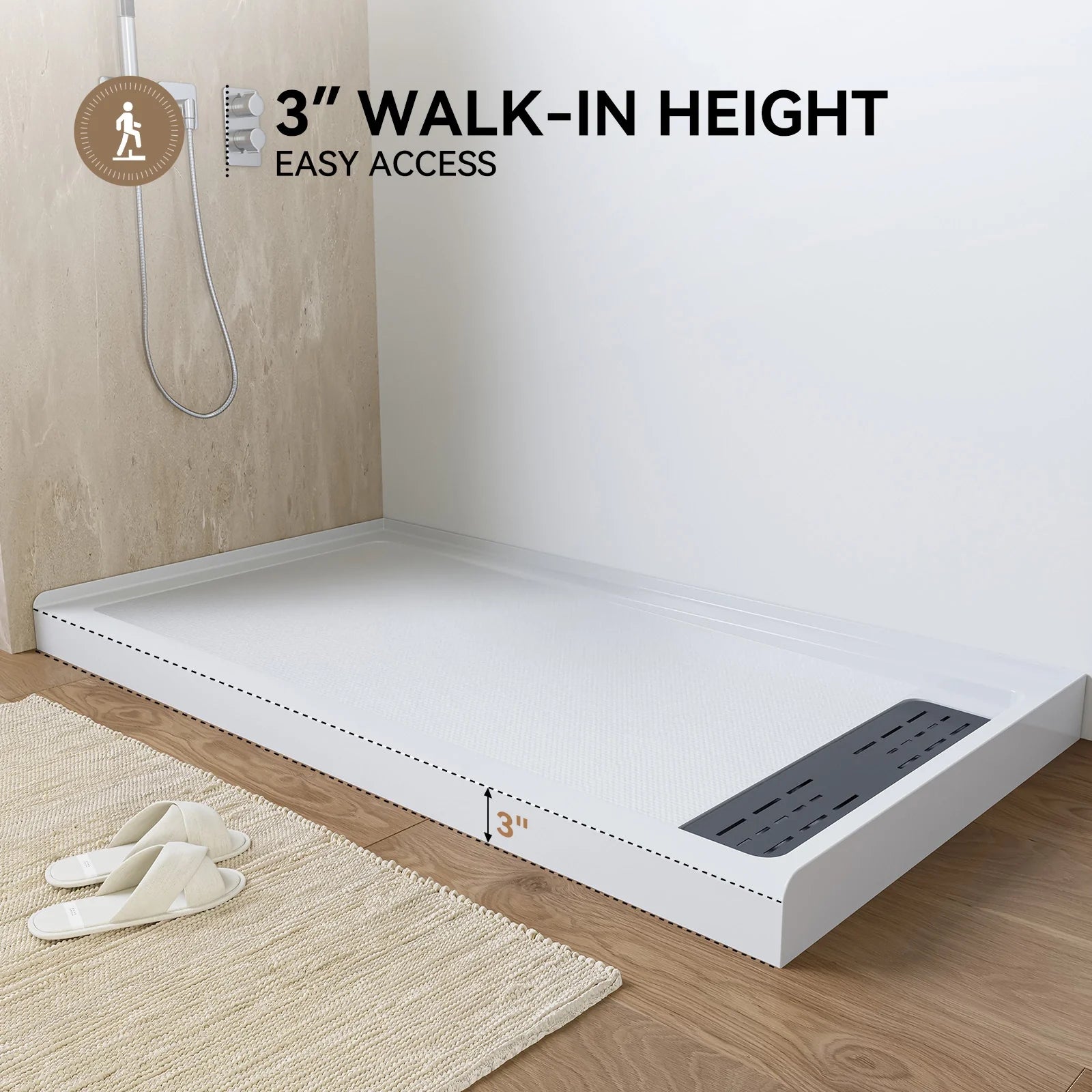 HOROW Acrylic Shower Pan with Right Drain Model BS6032-MB-R