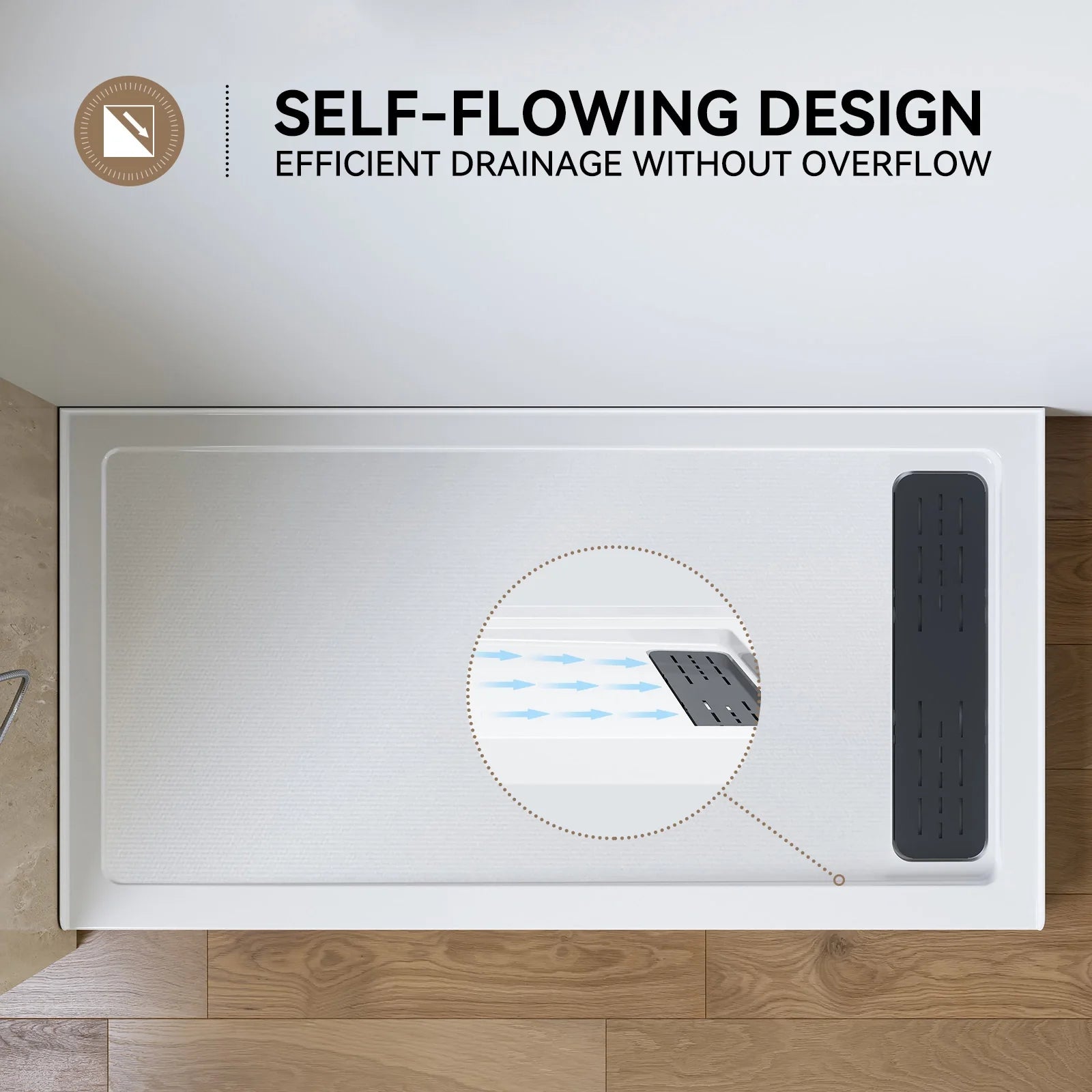 HOROW Acrylic Shower Pan with Right Drain Model BS6032-MB-R