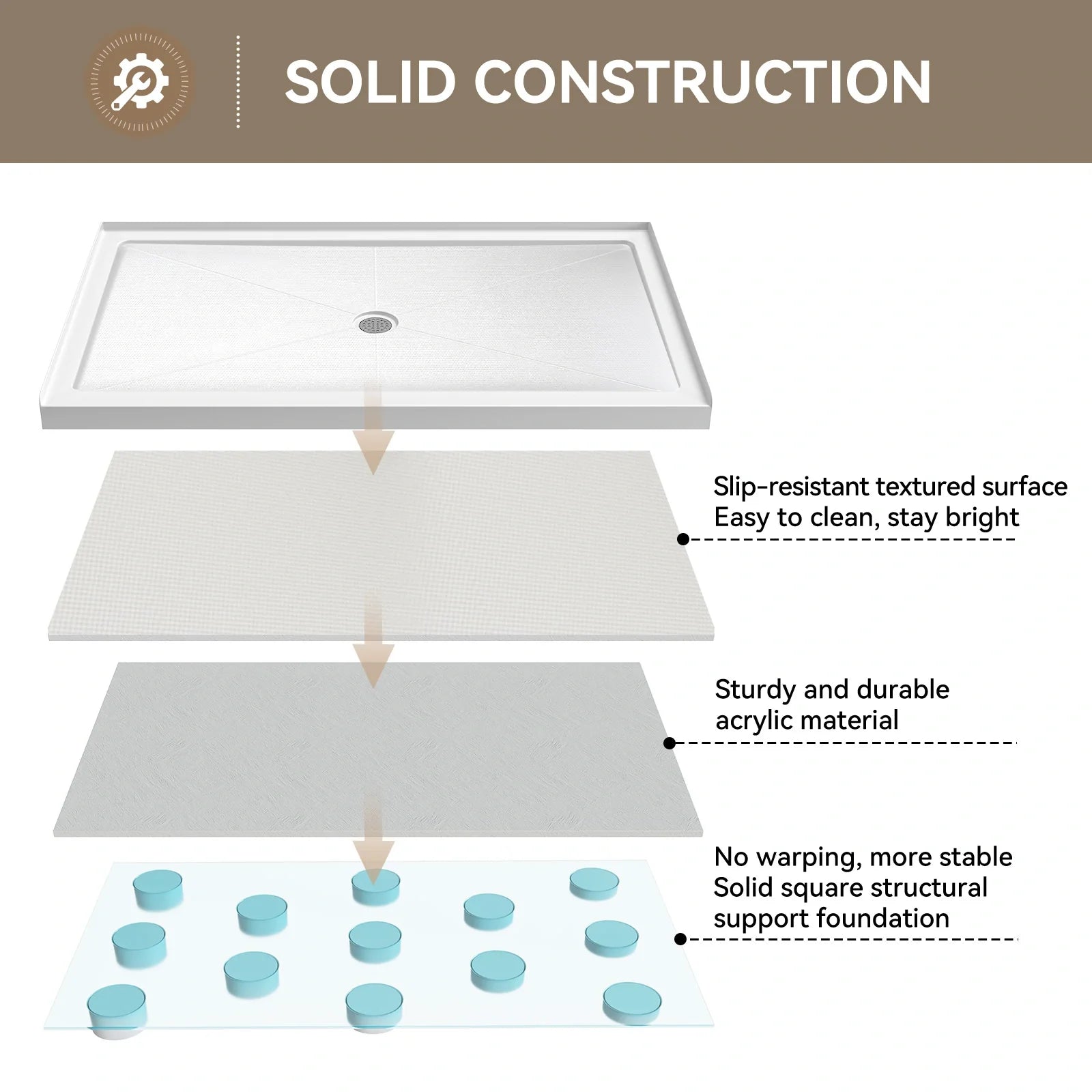 Chrome Acrylic Shower Pan with Center Drain Model BS6036-CH