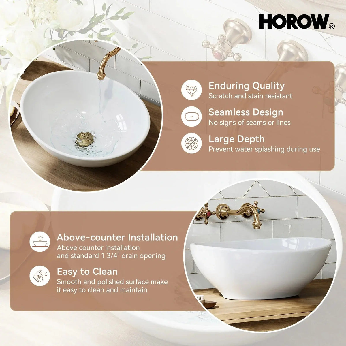 Above Counter Bathroom Sink with Oval Ceramic Model C4034W HOROW