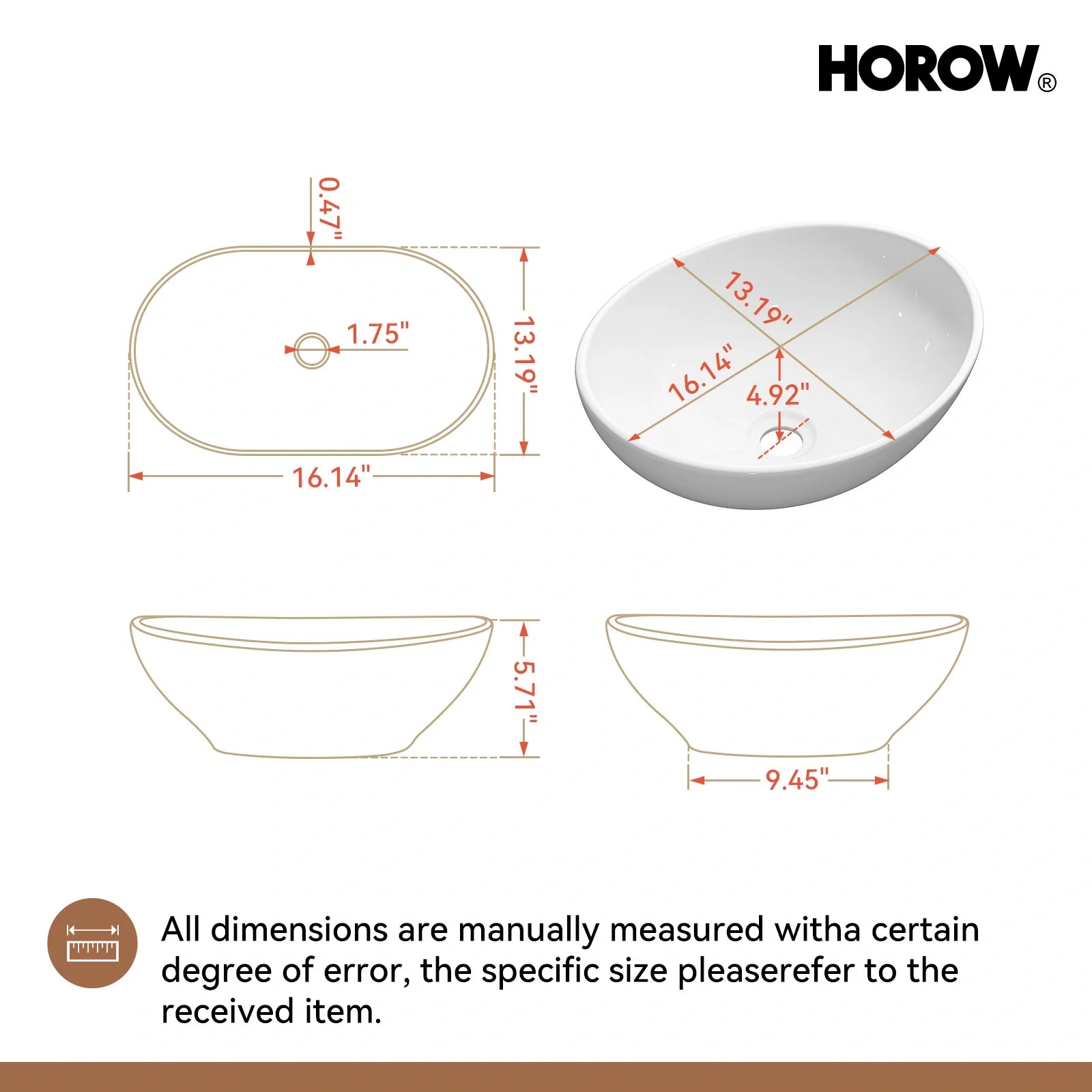 Above Counter Bathroom Sink with Oval Ceramic Model C4034W