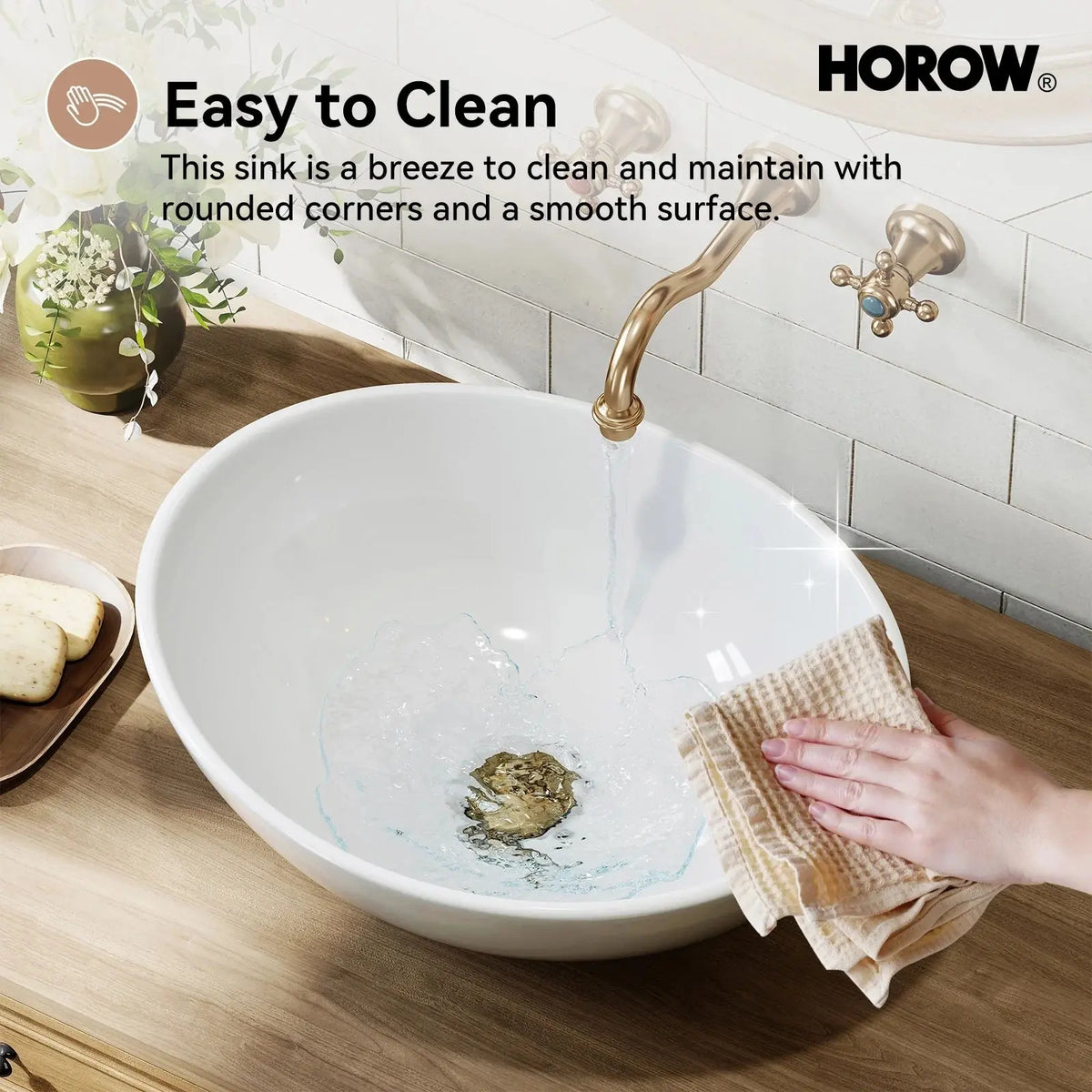 Above Counter Bathroom Sink with Oval Ceramic Model C4034W HOROW