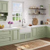 HOROW 33" Double Bowl Ceramic Kitchen Sink with Drainboard