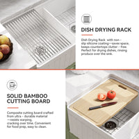 HOROW 33" Double Bowl Ceramic Kitchen Sink with Drainboard