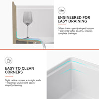 HOROW 33" Double Bowl Ceramic Kitchen Sink with Drainboard