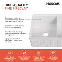 HOROW 33" Double Bowl Ceramic Kitchen Sink with Drainboard