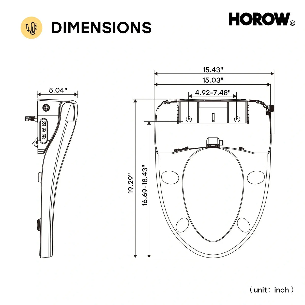 HOROW Bidet Toilet Seat With Heated Seat Dryer bidet Model B0503 HOROW