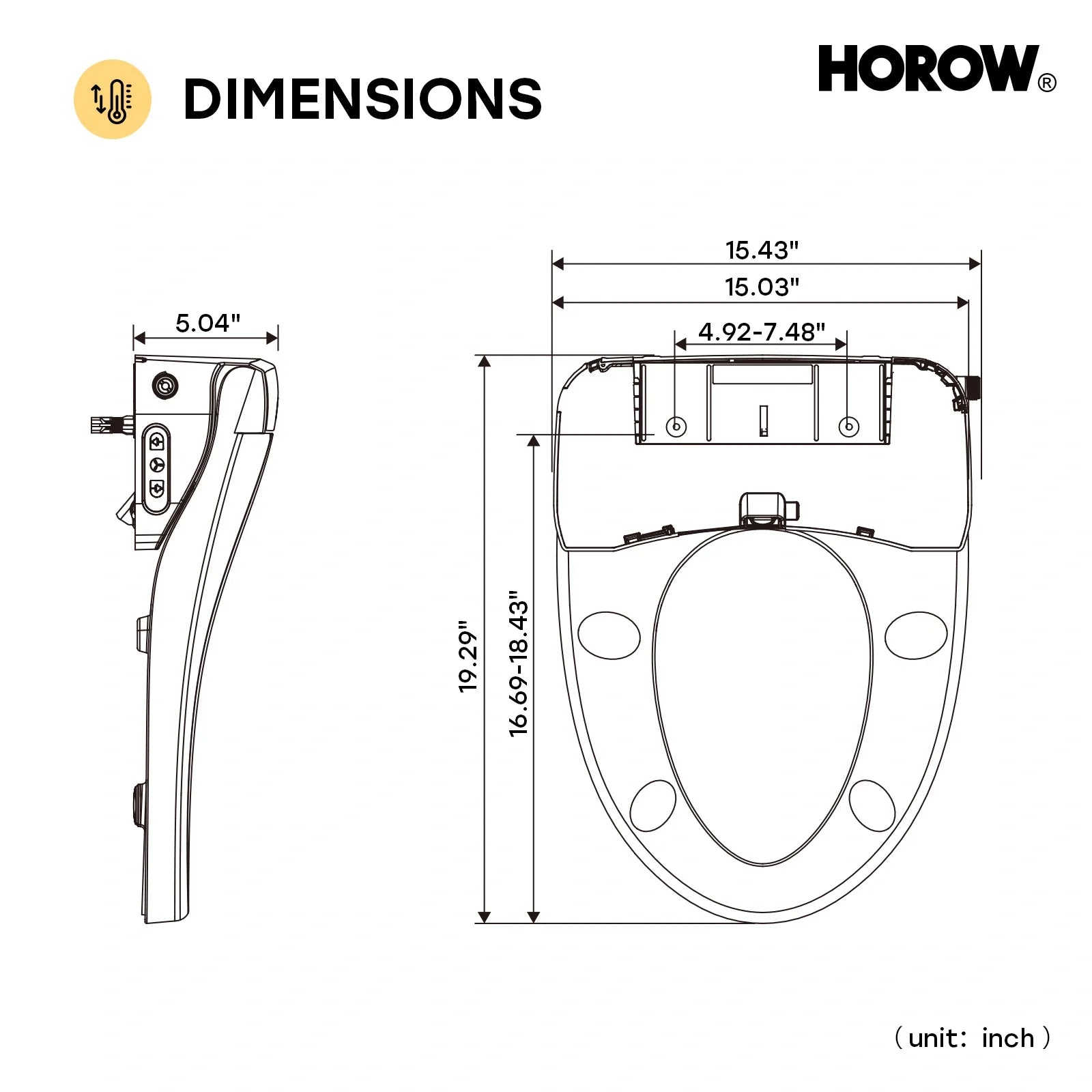 HOROW Bidet Toilet Seat With Heated Seat Dryer bidet Model B0503