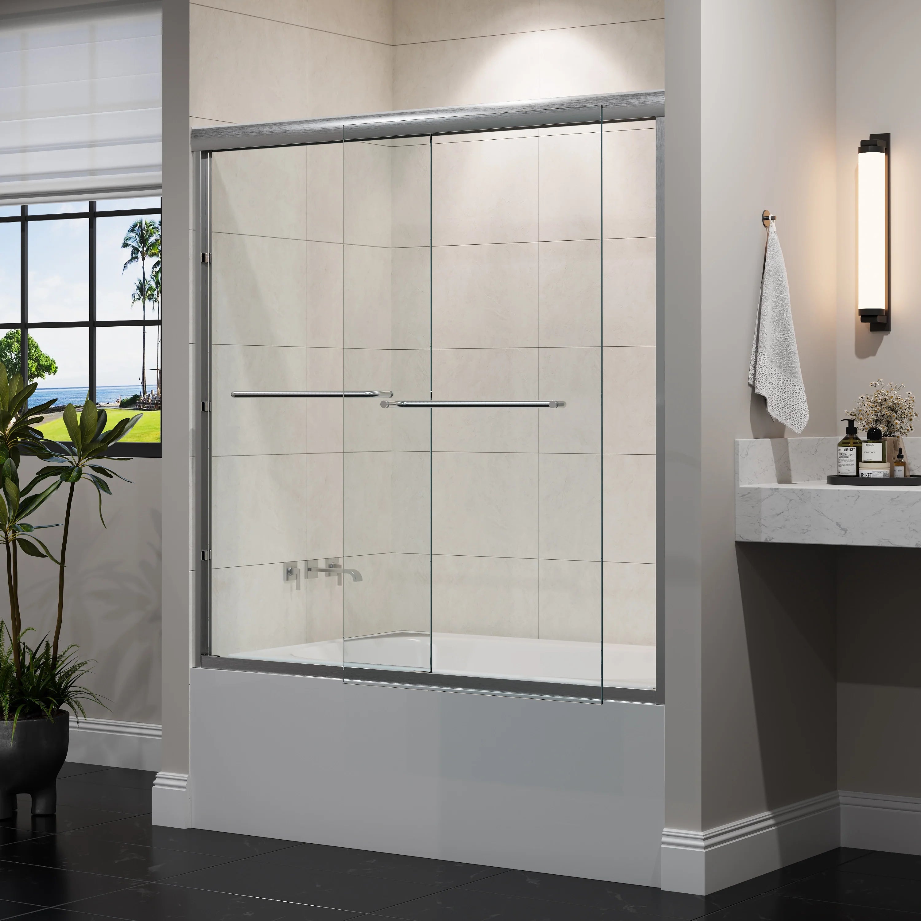 60 Inch Brushed Nickel Bathtub Glass Door – 1/4" Tempered Glass, Model BE6060-BN