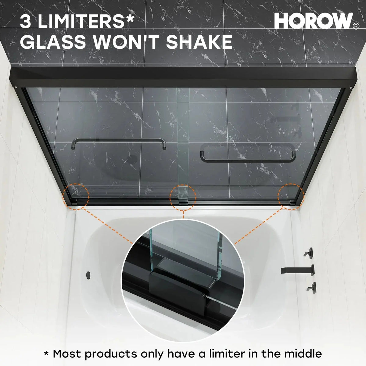 60 Inch Matte Black Bathtub Shower Door – BE6060-MB with Anti-Jumping Glass HOROW
