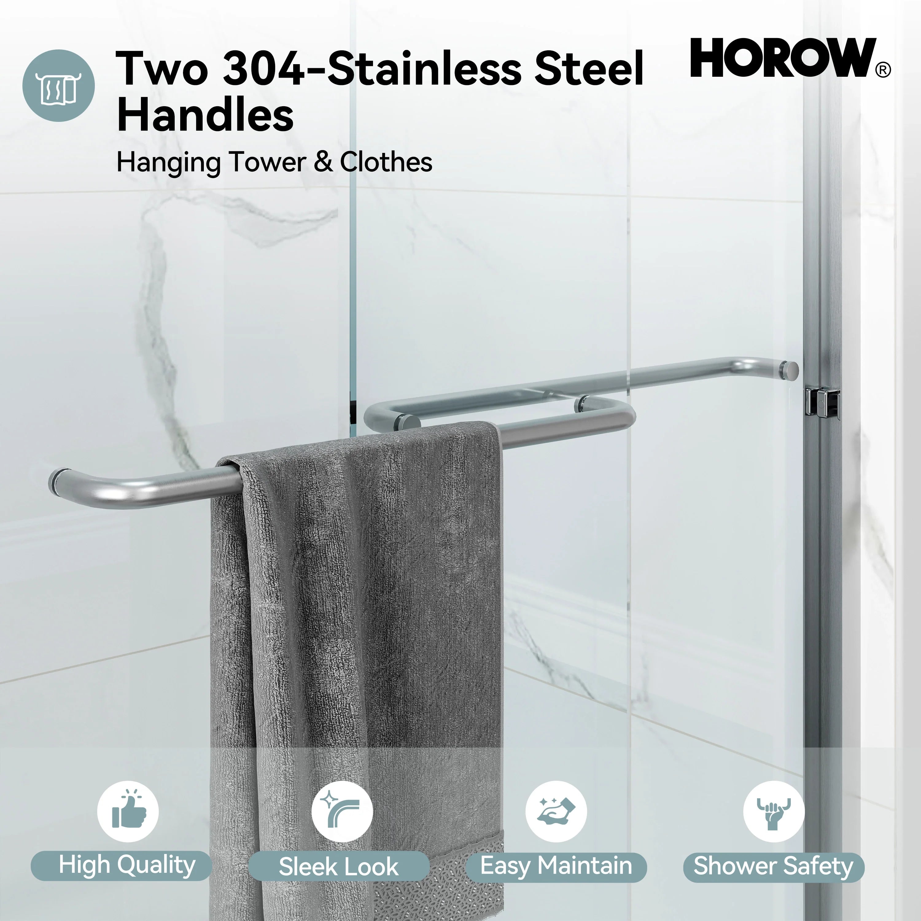 Brushed Nickel Double Sliding Shower Door with Wet-Dry Separation Model HR4872-BN