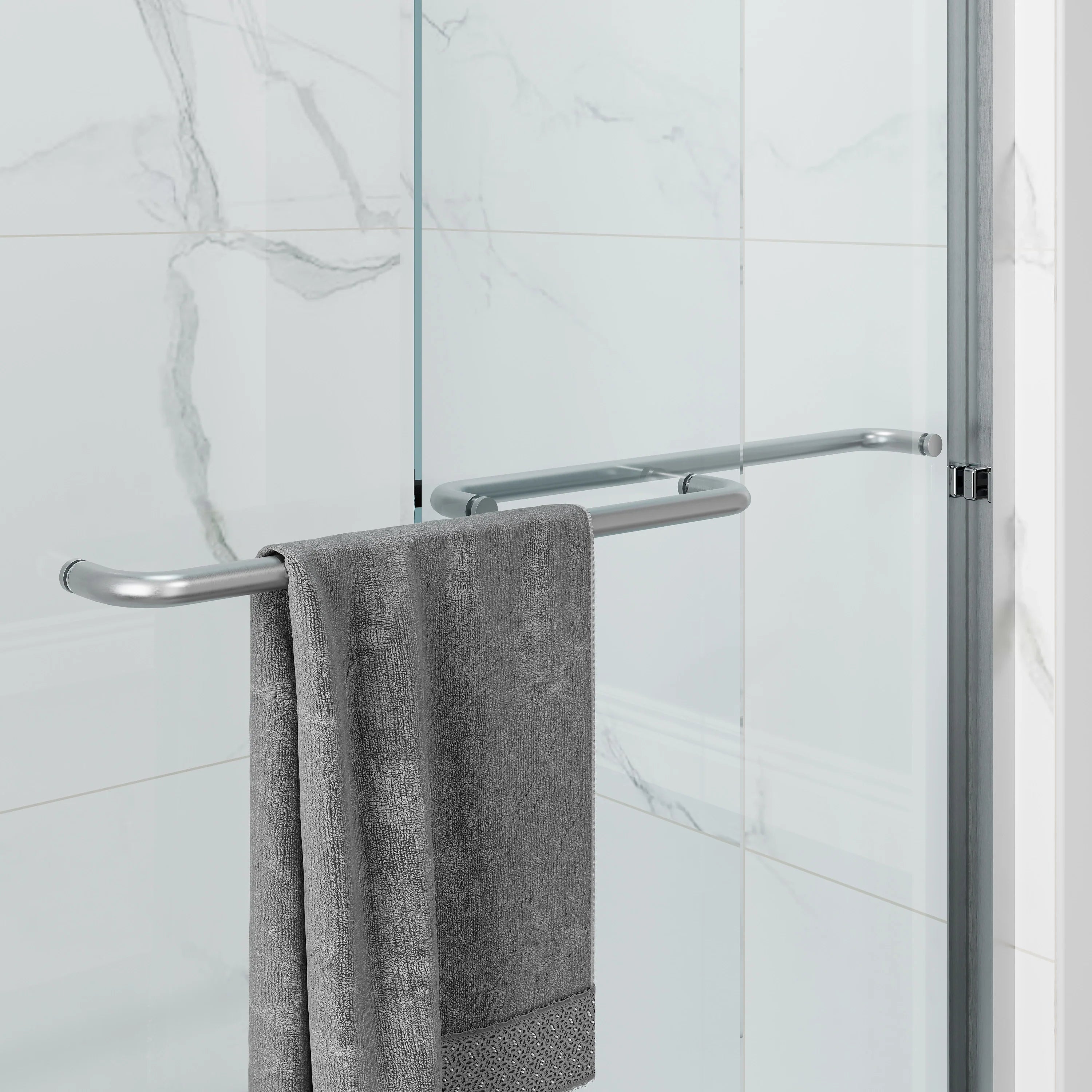 Brushed Nickel Double Sliding Shower Door with Wet-Dry Separation Model HR4872-BN