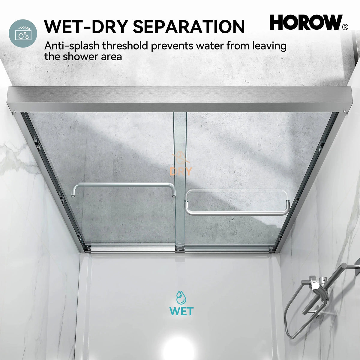 Brushed Nickel Double Sliding Shower Door with Wet-Dry Separation Model HR4872-BN HOROW