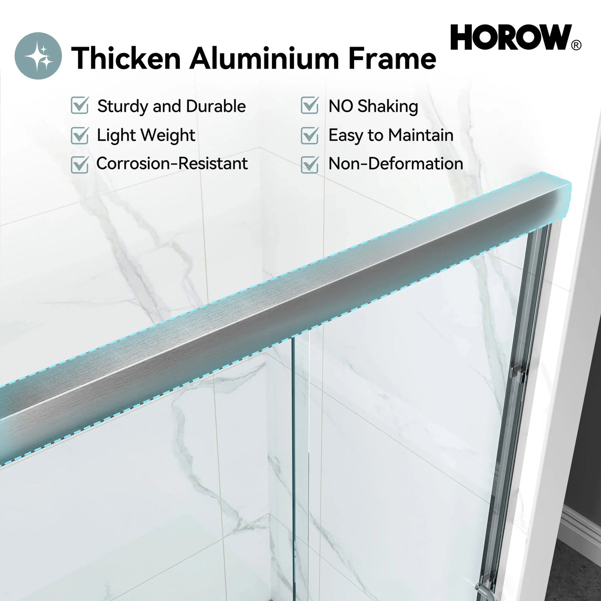 Brushed Nickel Double Sliding Shower Door with Wet-Dry Separation Model HR4872-BN HOROW
