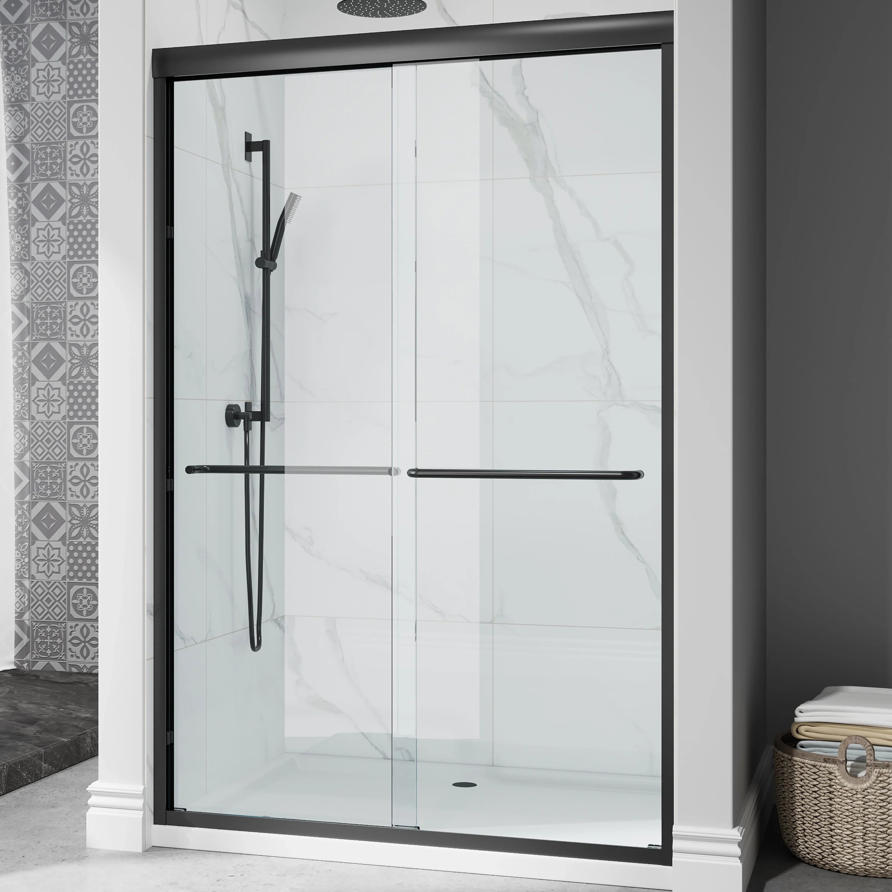 Matte Black Double Sliding Shower Door – Model HR4872-MB, 1/4" Thick Glass
