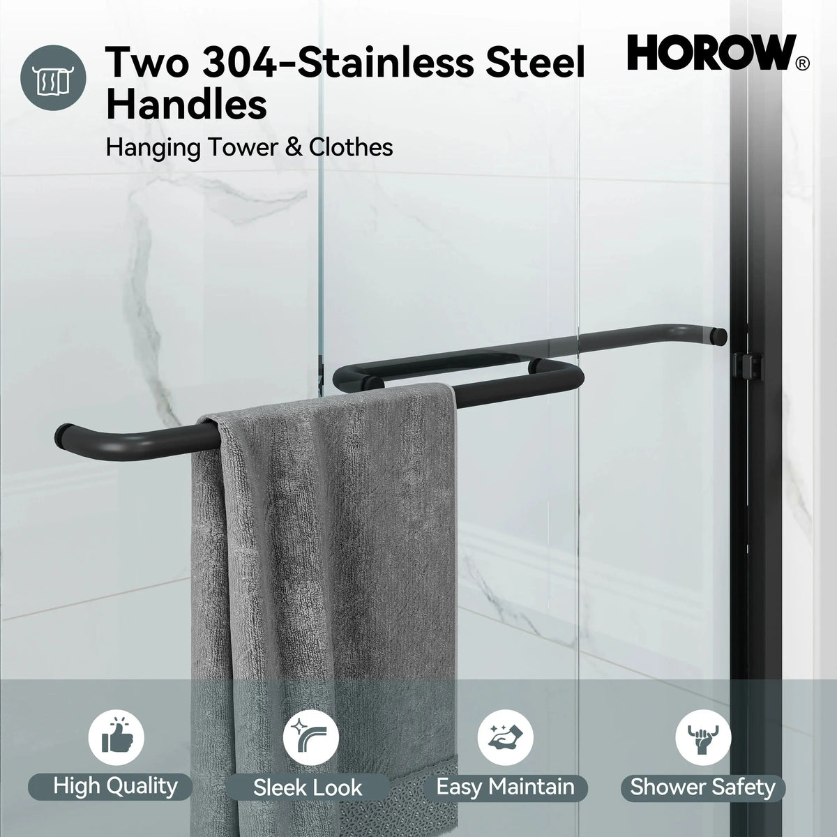 Matte Black Double Sliding Shower Door – Model HR4872-MB, 1/4" Thick Glass HOROW