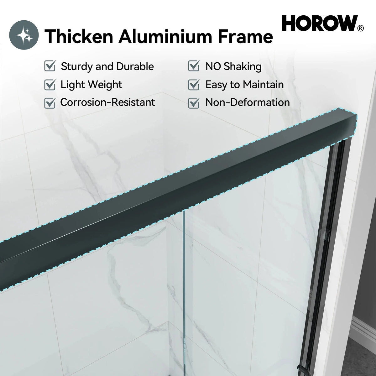 Matte Black Double Sliding Shower Door – Model HR4872-MB, 1/4" Thick Glass HOROW