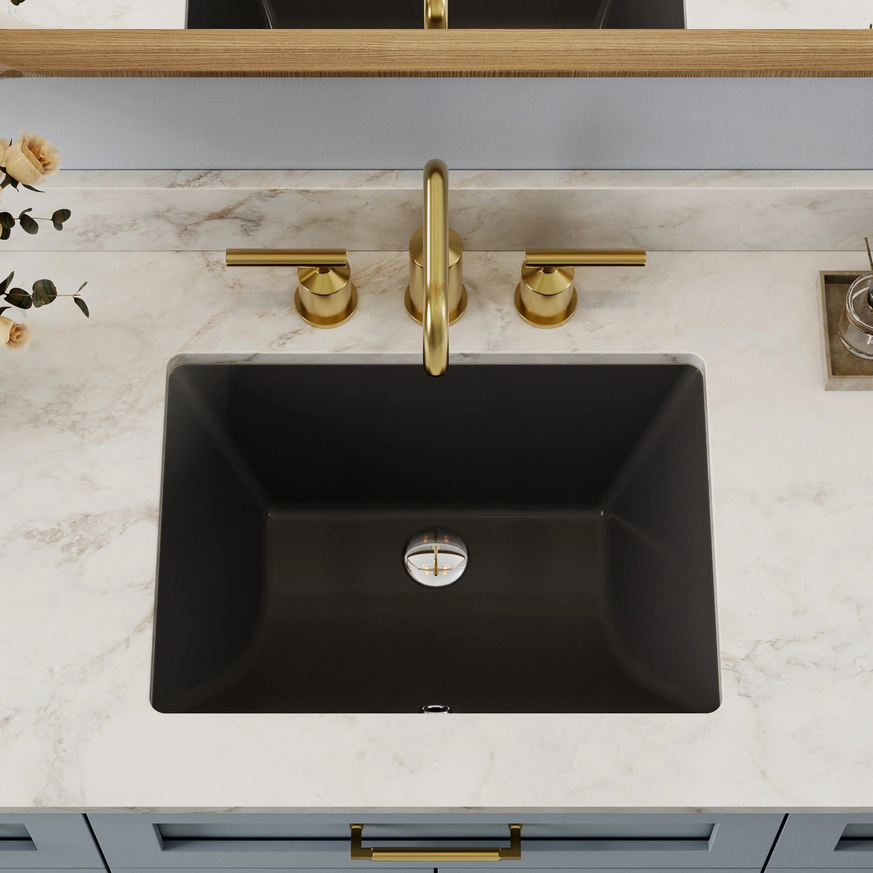 Black Undermount Rectangle Bathroom Sink with Overflow – HWTP-S5138D-B