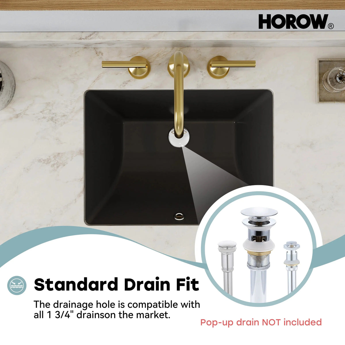 Black Undermount Rectangle Bathroom Sink with Overflow – HWTP-S5138D-B HOROW