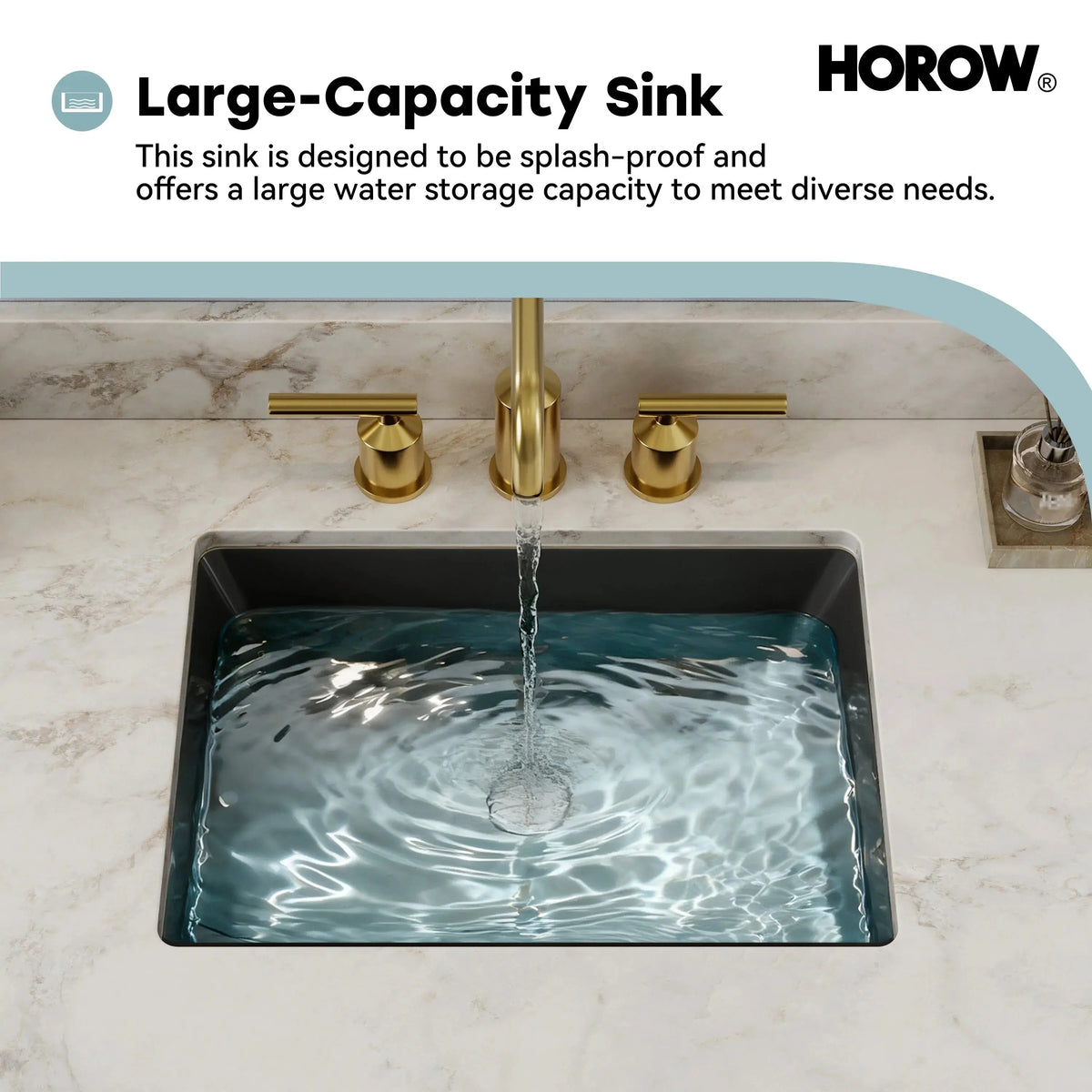 Black Undermount Rectangle Bathroom Sink with Overflow – HWTP-S5138D-B HOROW