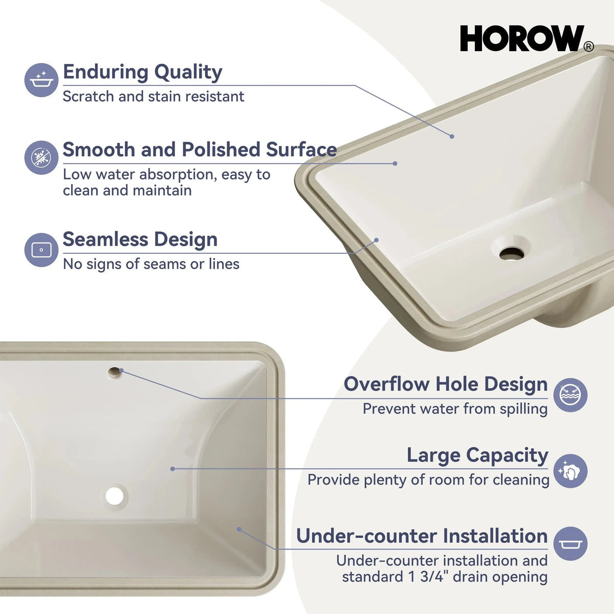 Bisque Under-Counter Bathroom Sink – Model HWTP-S5138D-BC HOROW