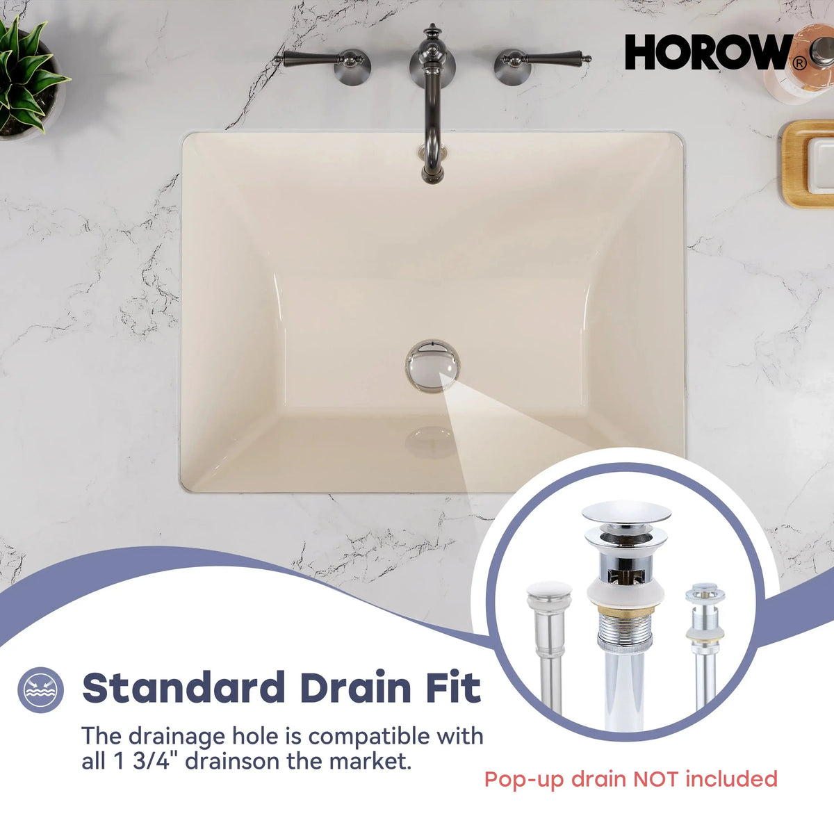 Bisque Under-Counter Bathroom Sink – Model HWTP-S5138D-BC HOROW