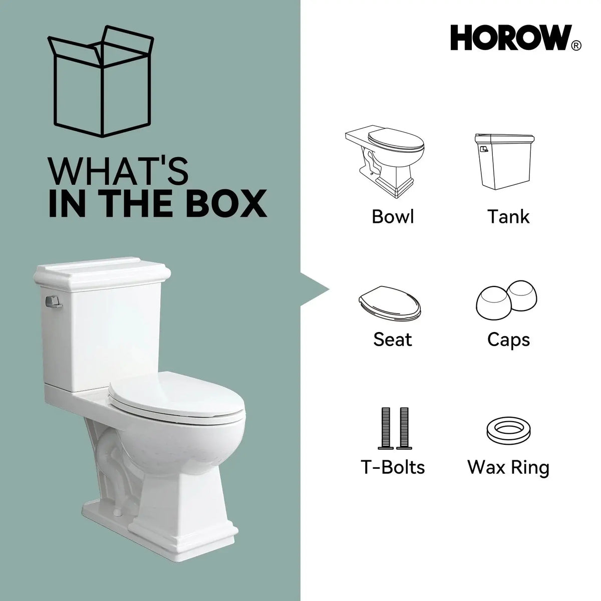 2-Piece Toilet HWTT-E04S – Single Flush with Elongated Bowl HOROW