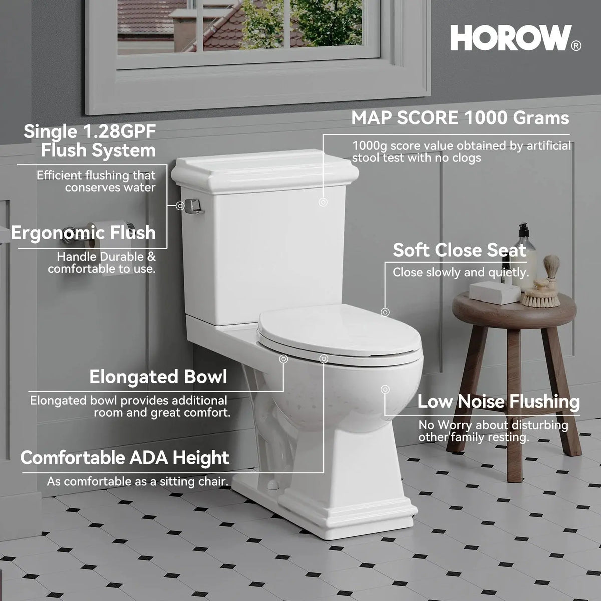2-Piece Toilet HWTT-E04S – Single Flush with Elongated Bowl HOROW