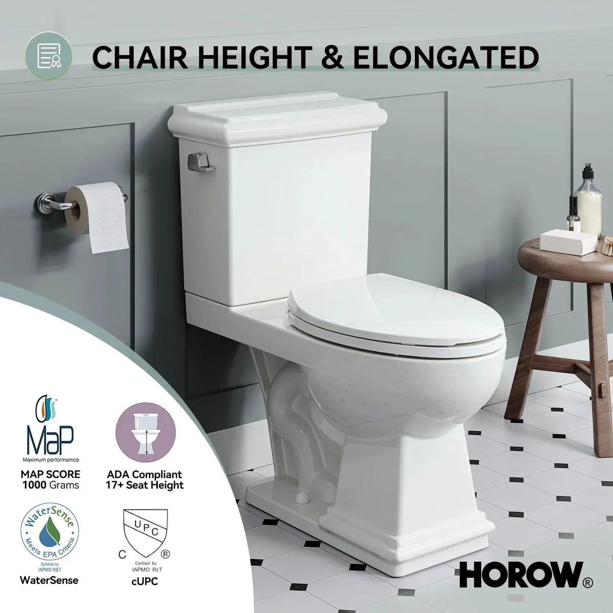 2-Piece Toilet HWTT-E04S – Single Flush with Elongated Bowl HOROW
