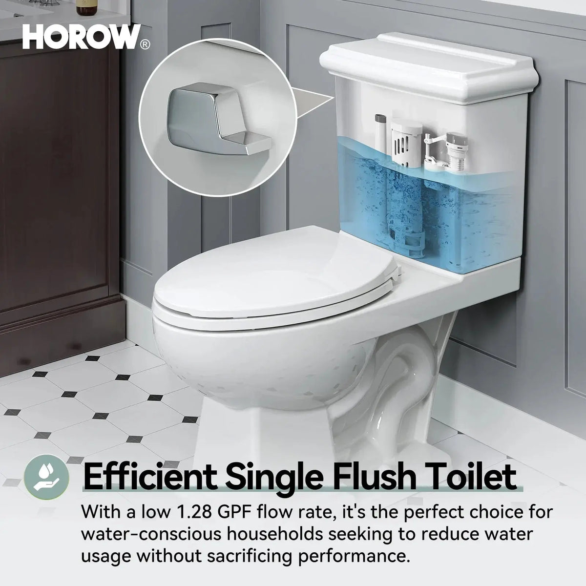 2-Piece Toilet HWTT-E04S – Single Flush with Elongated Bowl HOROW