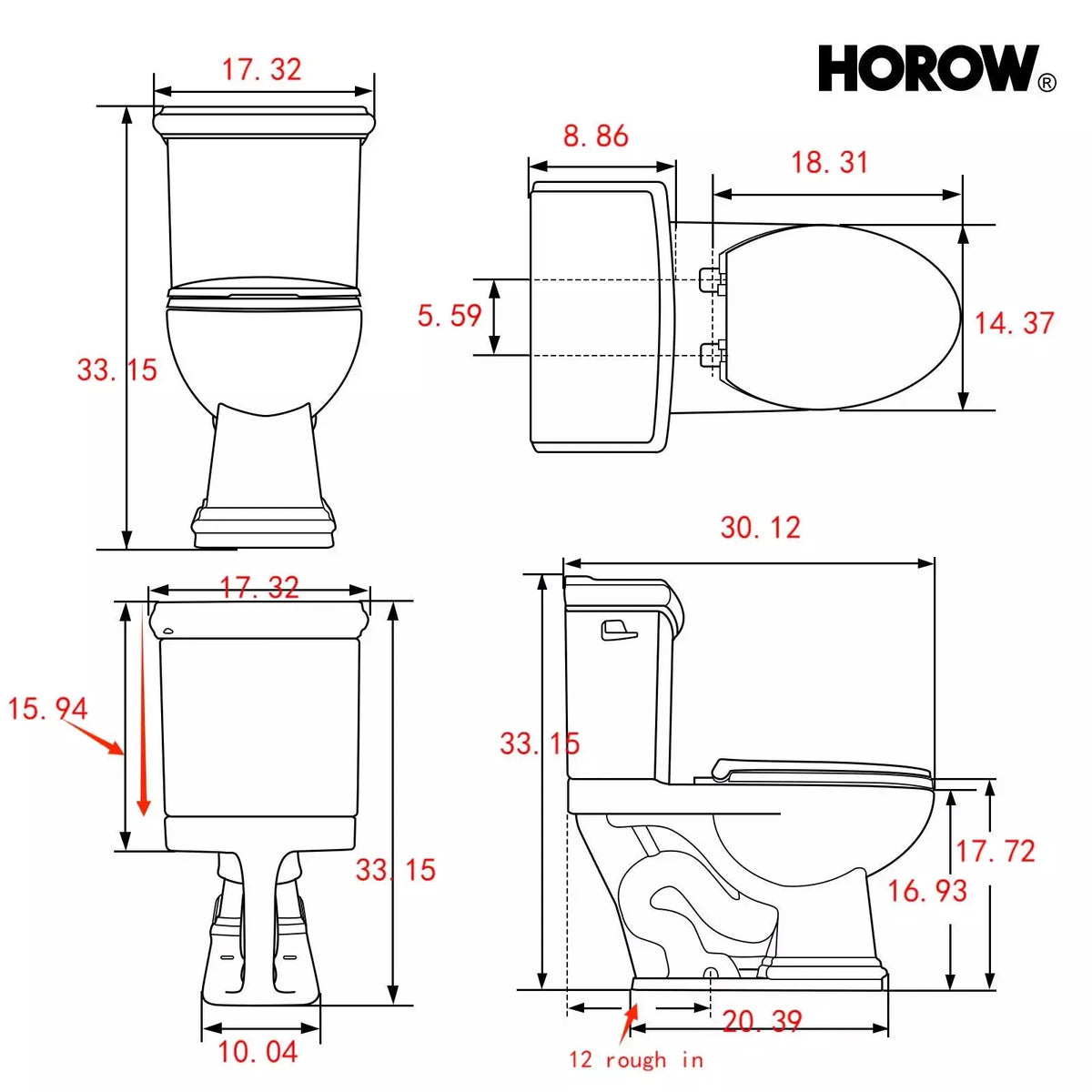 2-Piece Toilet HWTT-E04S – Single Flush with Elongated Bowl HOROW