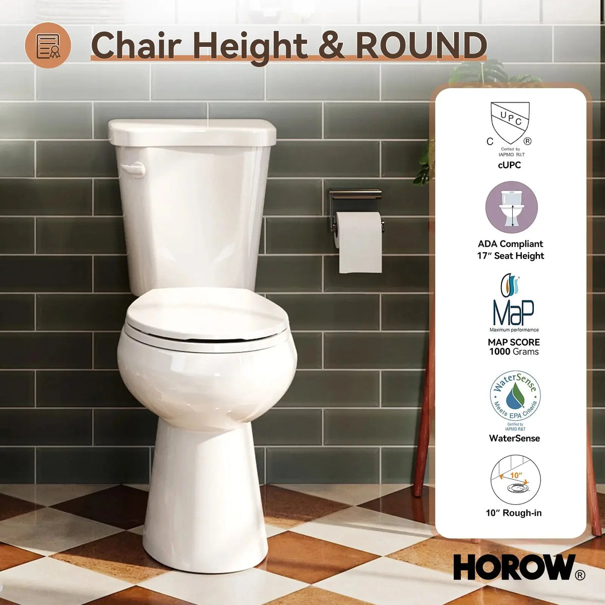 2 Piece Toilet with Single Flush and Round Bowl – Model HWTT-R01S10 HOROW