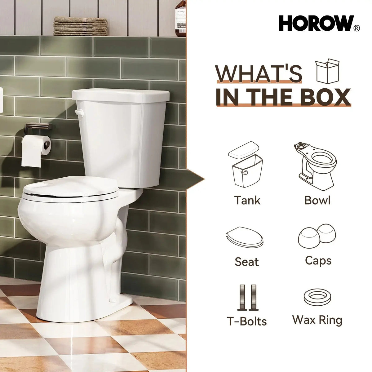 2 Piece Toilet with Single Flush and Round Bowl – Model HWTT-R01S10 HOROW