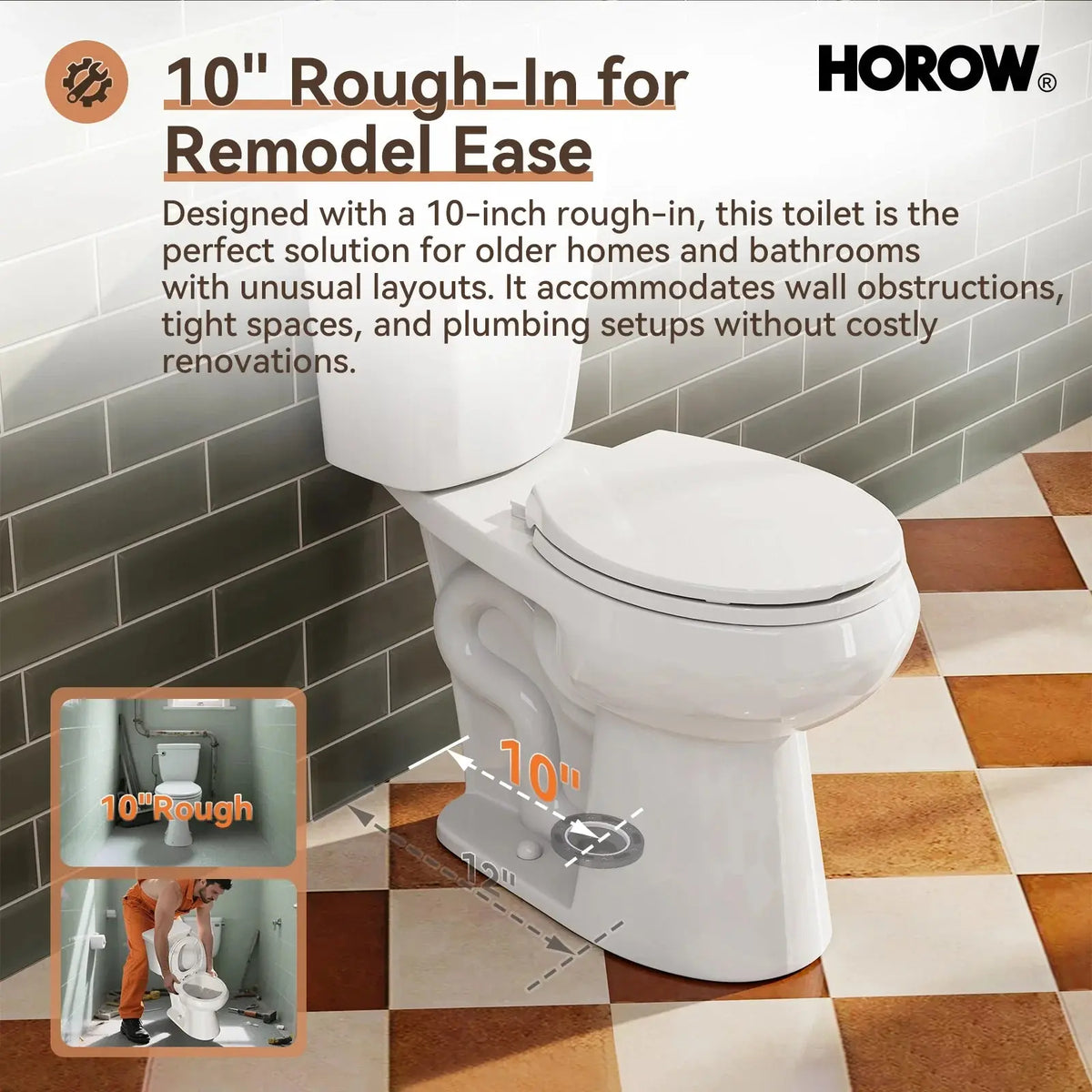 2 Piece Toilet with Single Flush and Round Bowl – Model HWTT-R01S10 HOROW