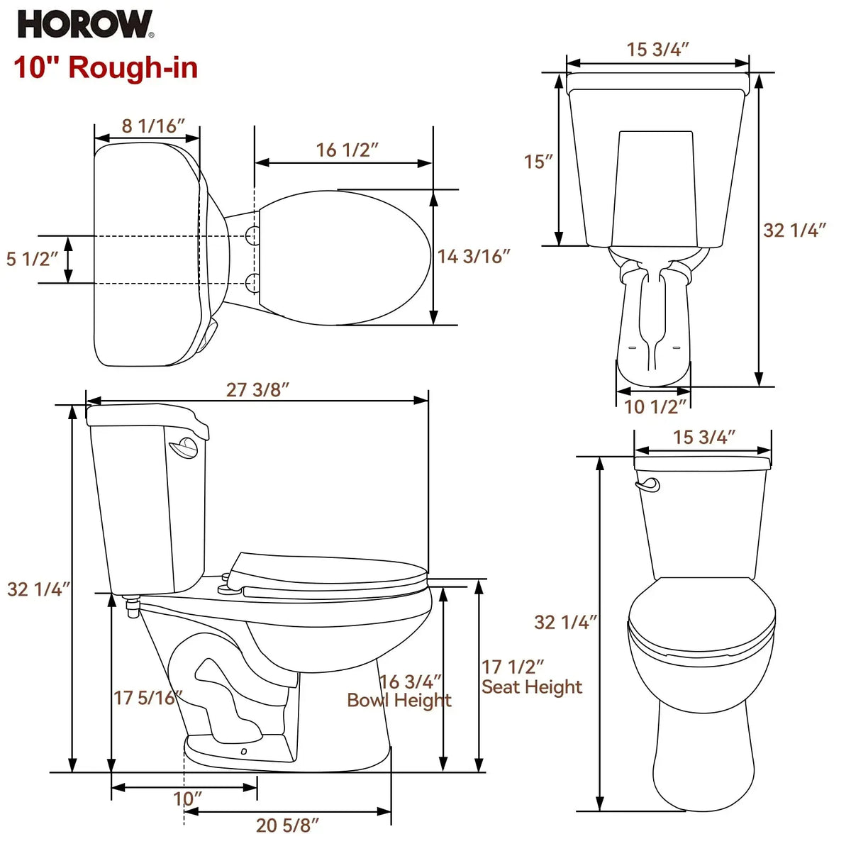 2 Piece Toilet with Single Flush and Round Bowl – Model HWTT-R01S10 HOROW