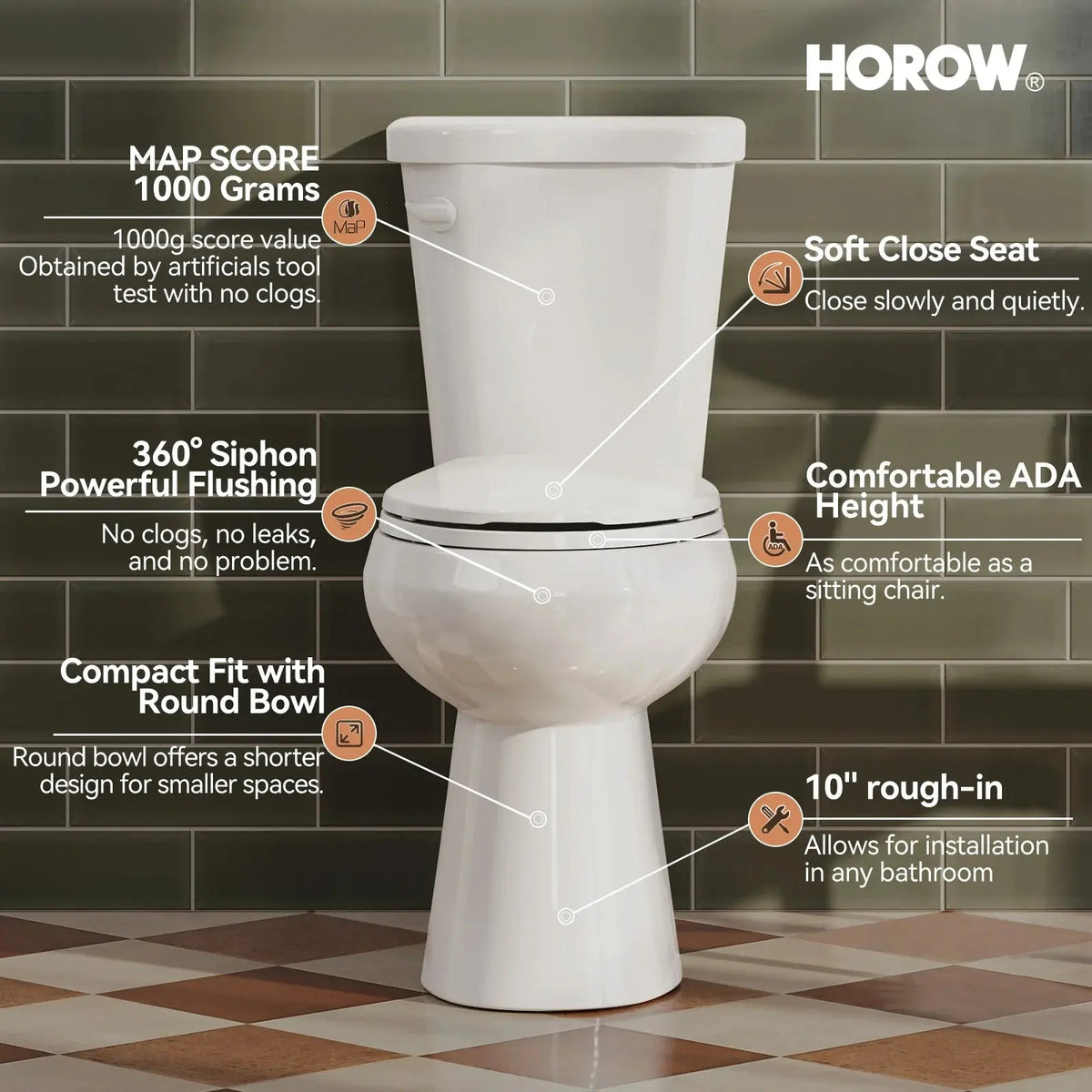 2 Piece Toilet with Single Flush and Round Bowl – Model HWTT-R01S10 HOROW