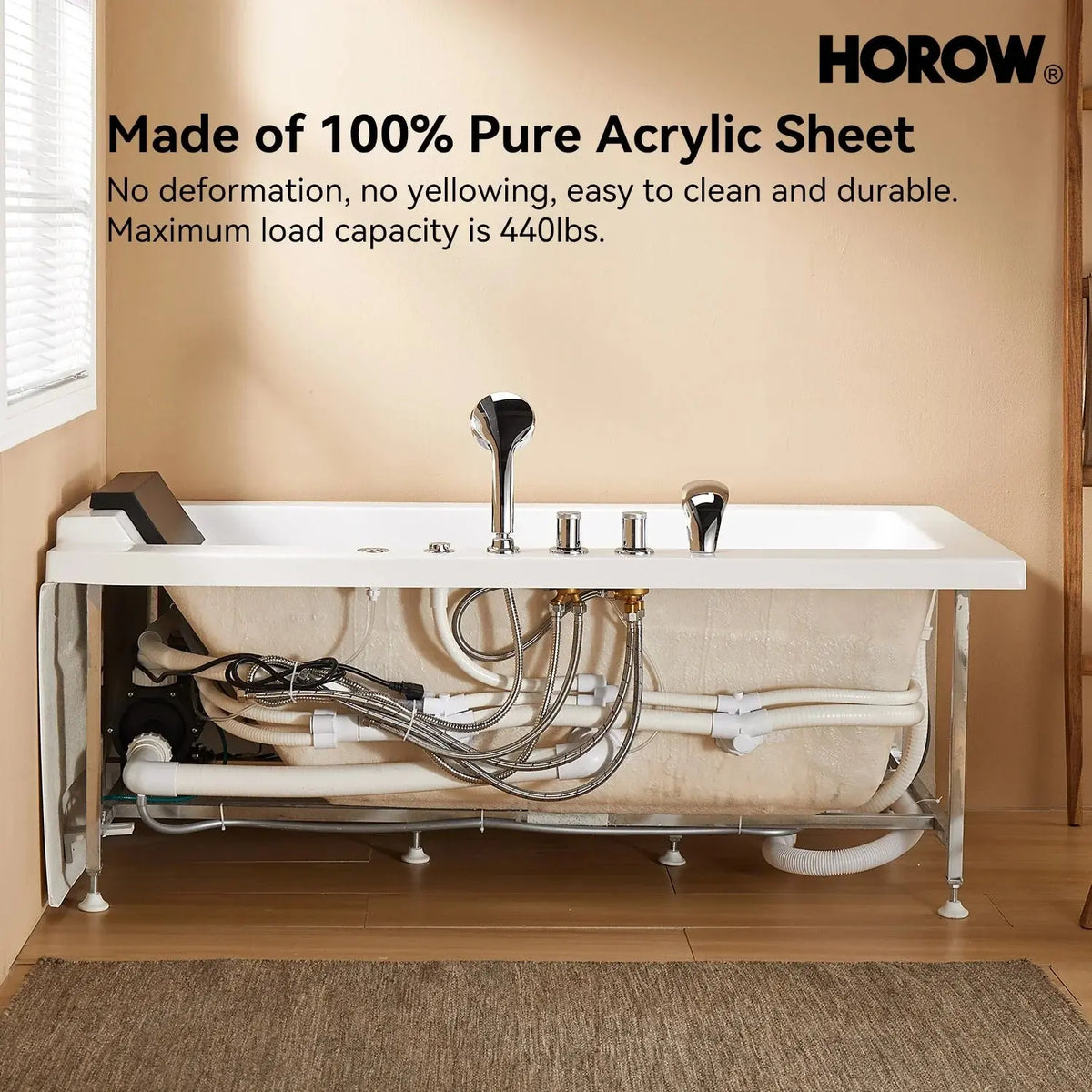 59 Inch Whirlpool Bathtub with Light and Shower Head Model M59-L HOROW