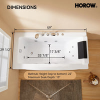 59 Inch Whirlpool Bathtub with Light and Shower Head Model M59-L