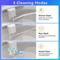 Non-Electric Bidet Attachment for Toilet Seat with 3 Spray Modes