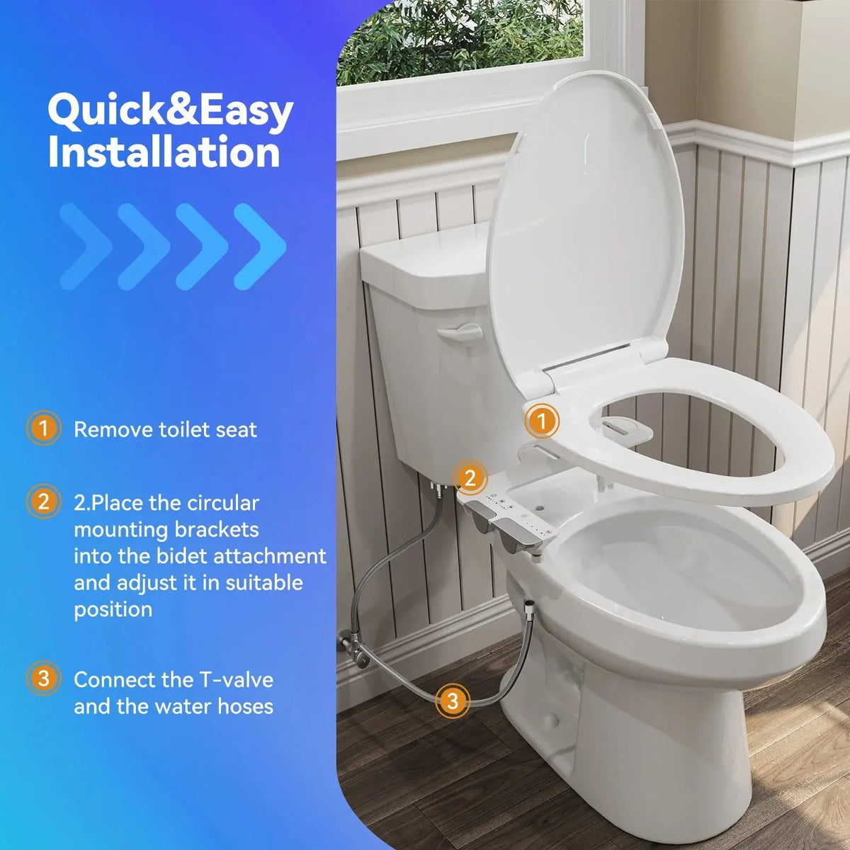 Non-Electric Bidet Attachment for Toilet Seat with 3 Spray Modes HOROW