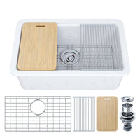30 Inch Top Mount Kitchen Sink with Drainboard – Creamic Single Bowl
