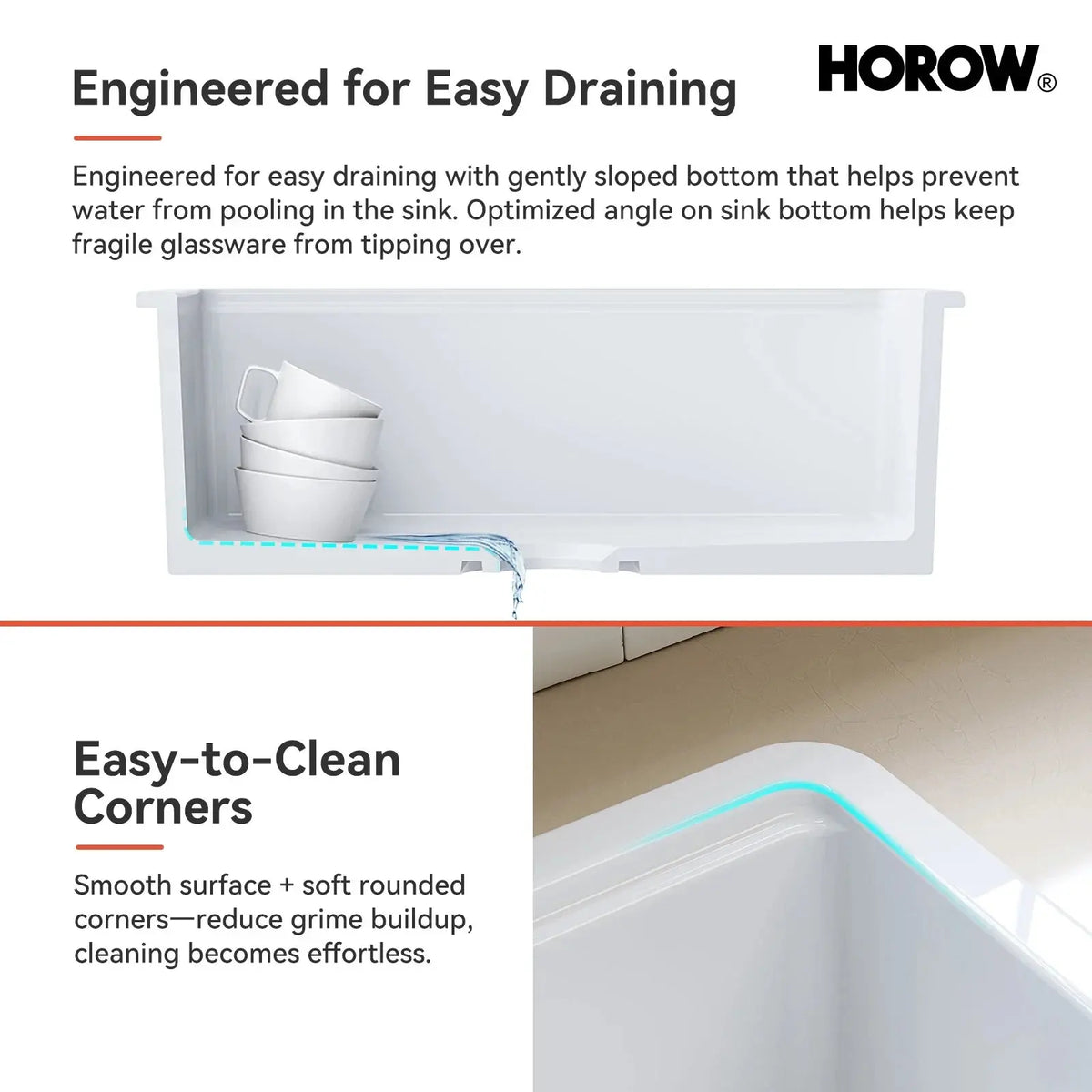 30 Inch Top Mount Kitchen Sink with Drainboard – Creamic Single Bowl HOROW
