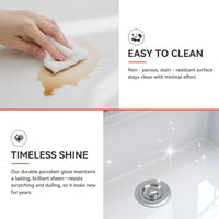 30 Inch Top Mount Kitchen Sink with Drainboard – Creamic Single Bowl