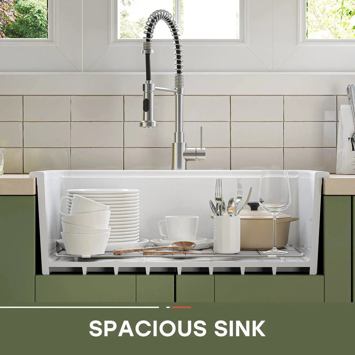 30 Inch Top Mount Kitchen Sink with Drainboard – Creamic Single Bowl HOROW