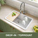 30 Inch Top Mount Kitchen Sink with Drainboard – Creamic Single Bowl