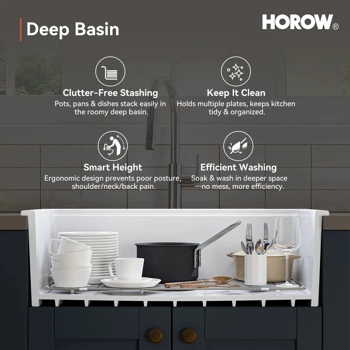 33 Inch Ceramic Overmount Kitchen Sink – Durable & Stylish Design HOROW