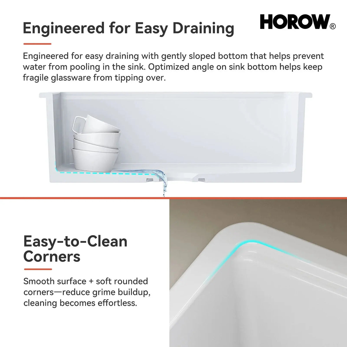 33 Inch Ceramic Overmount Kitchen Sink – Durable & Stylish Design HOROW