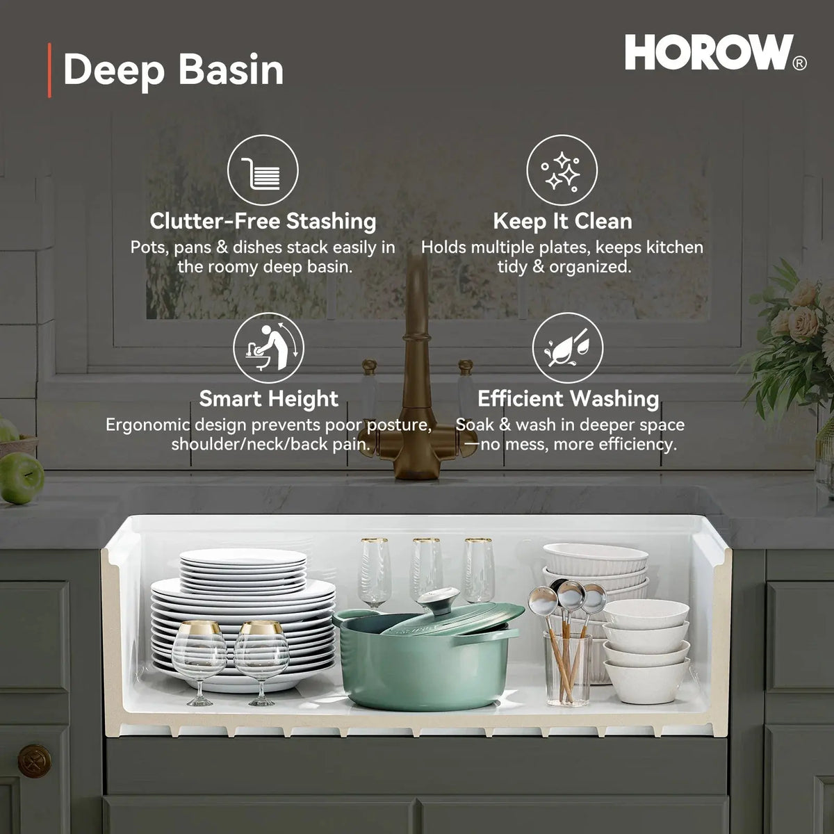 33 Inch Undermount Workstation Kitchen Sink with Grid HOROW